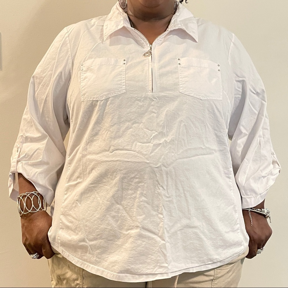 White Blouse with Front Pockets